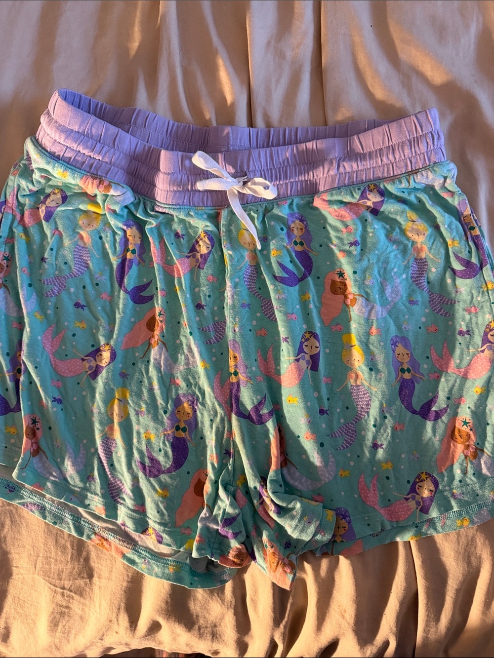Little Sleepies Aqua Mermaid Print Pajama Shorts - Lavender Waistband